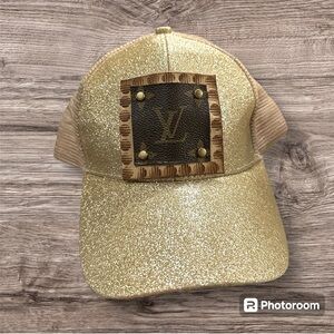 Gold glitter upcycled LV hat